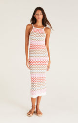 Antique White Camille Stripe Crochet Dress Midi Dress