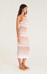 Antique White Camille Stripe Crochet Dress Midi Dress