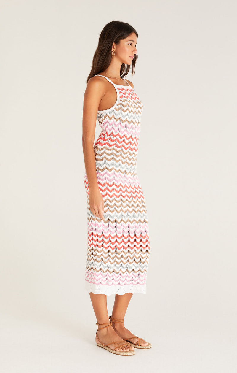 Antique White Camille Stripe Crochet Dress Midi Dress