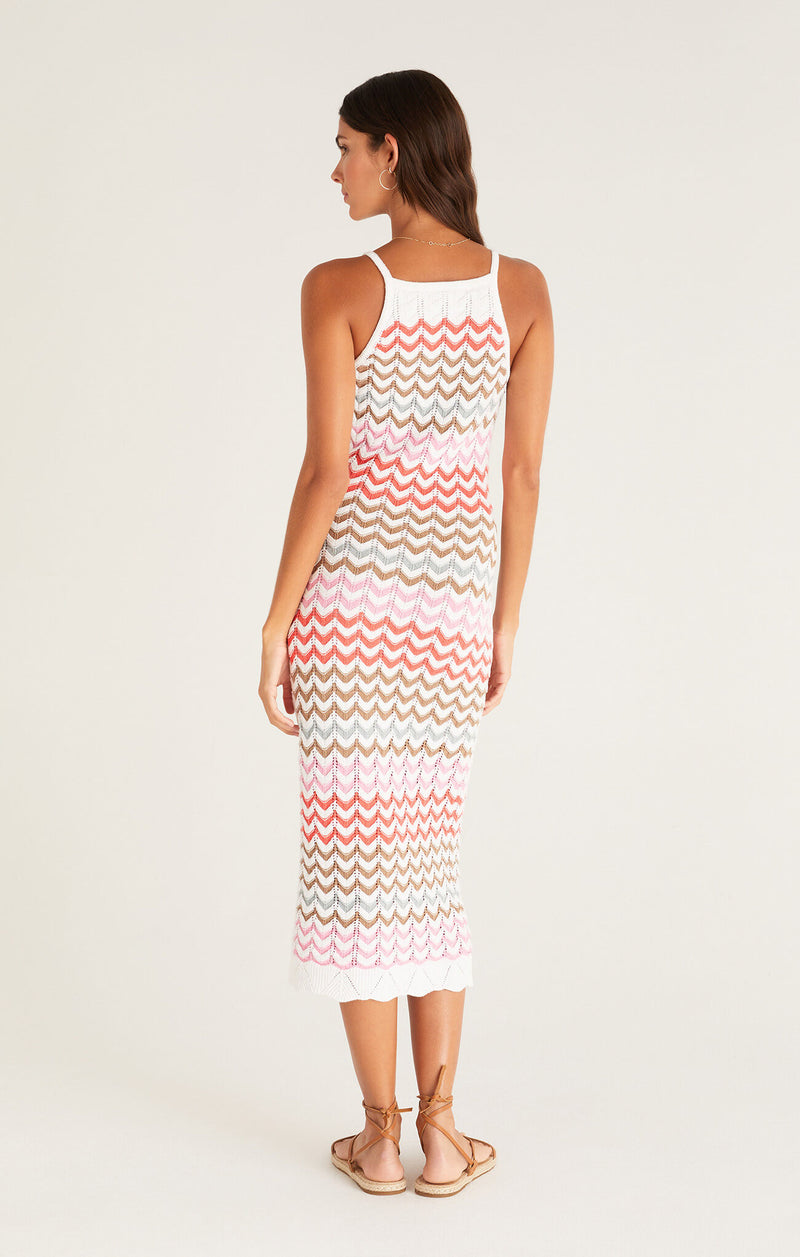 Antique White Camille Stripe Crochet Dress Midi Dress