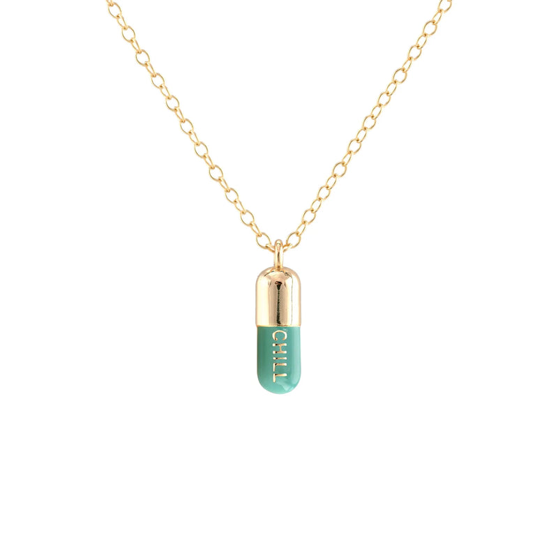 Antique White Chill Pill Enamel Necklace Necklace