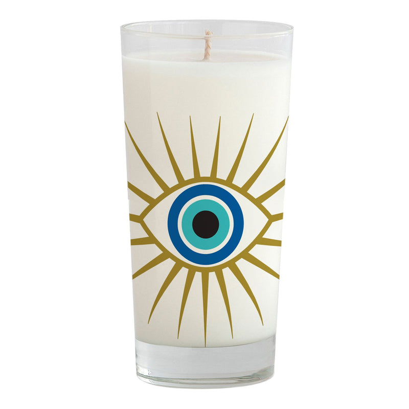 Light Gray Evil Eye Drinking Glass Candle Candle