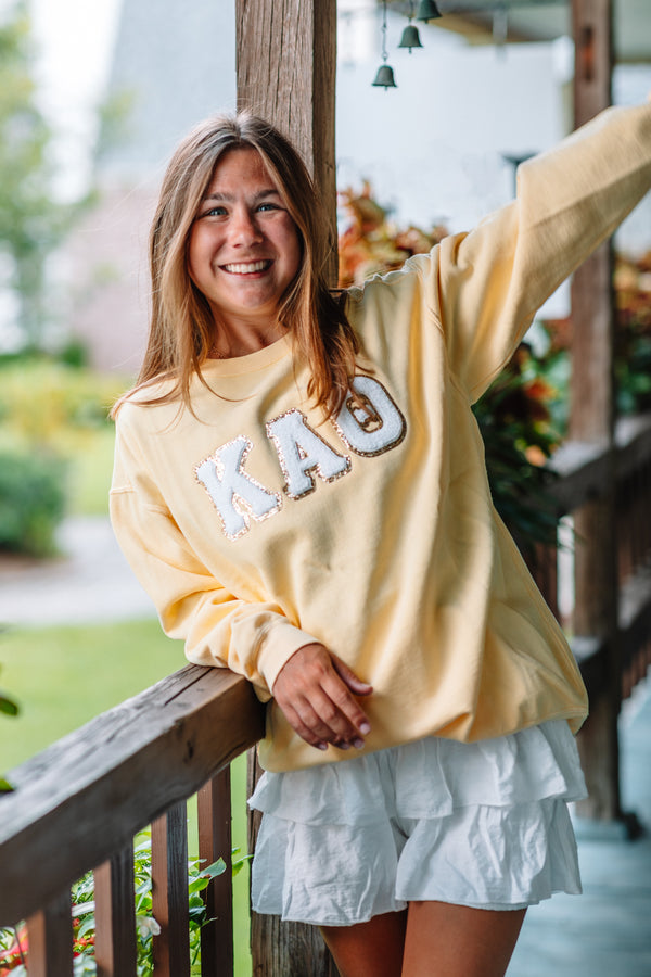 Gray Sorority Chenille Embroidered Letter Sweatshirt sorority