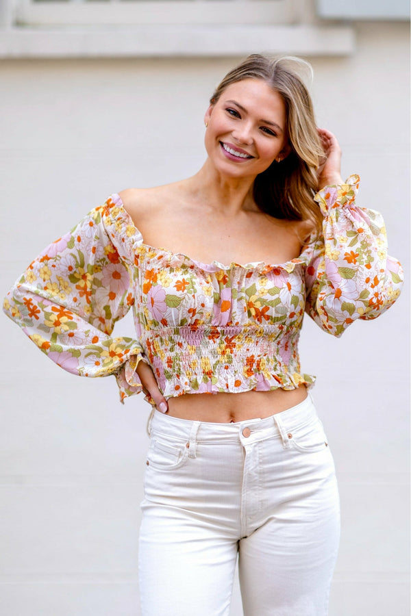 Light Gray Floral Forever Crop Top Shirts & Tops