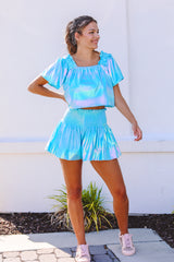 Light Gray Iridescent Flutter Top Shirts & Tops