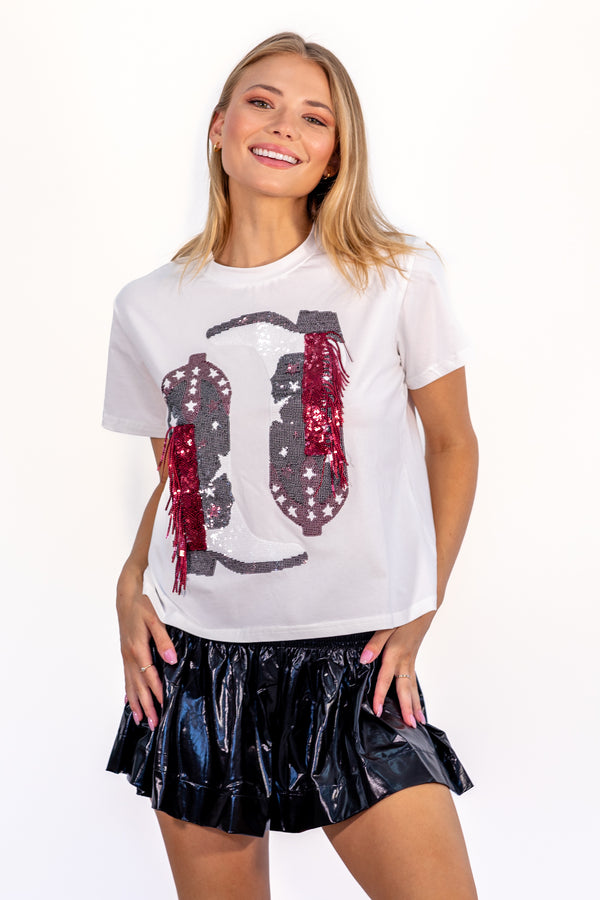 Black Gamecock Fringe Boots Tee