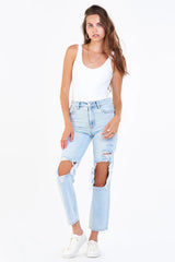 White Smoke Jodi Super High Rise Cropped Straight Jean Jeans