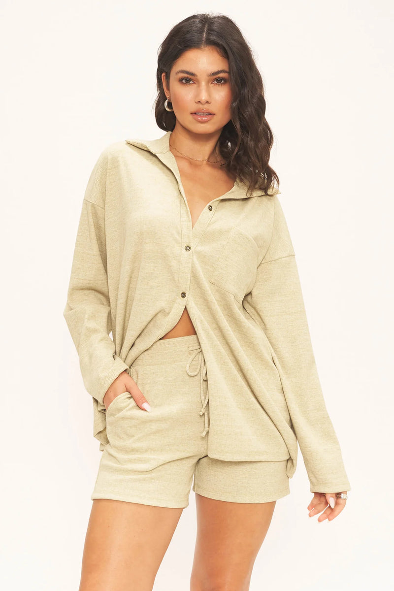 Beige Lonnie Rib Short Shorts