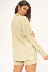 Beige Lonnie Button Front Rib L/S Shirts & Tops