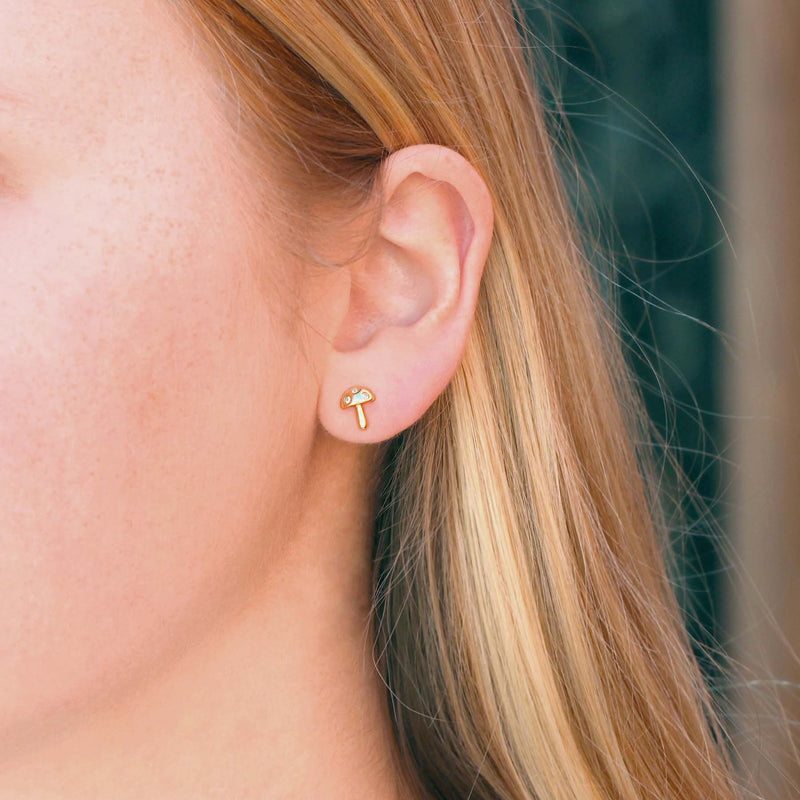 Rosy Brown Mushroom Crystal Stud Earrings Earring