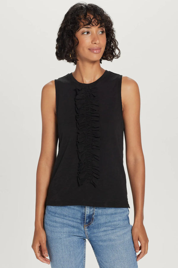 Dark Slate Gray Sleeveless Ruffle Front Tee Shirts & Tops