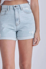 Gray Sofie Rolled Up Mom Shorts Denim Shorts