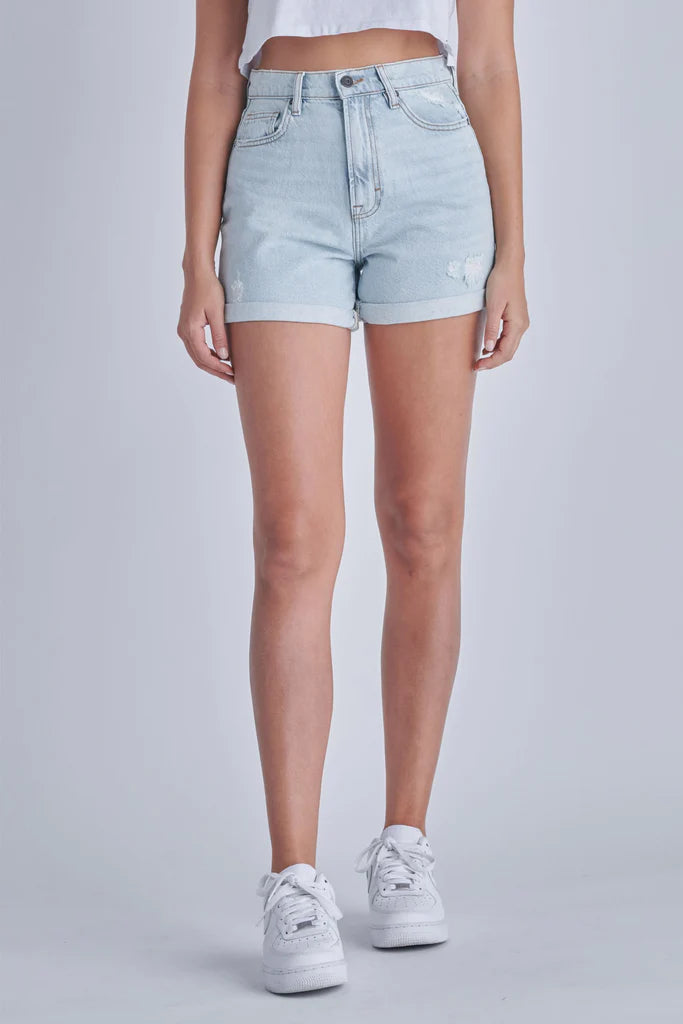 Gray Sofie Rolled Up Mom Shorts Denim Shorts