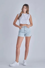 Gray Sofie Rolled Up Mom Shorts Denim Shorts